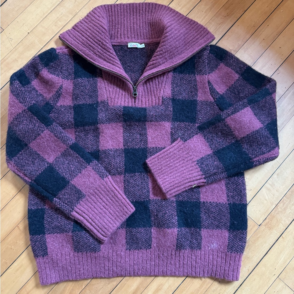 Faherty mauve/wine plaid 3qrt zip, size medium
